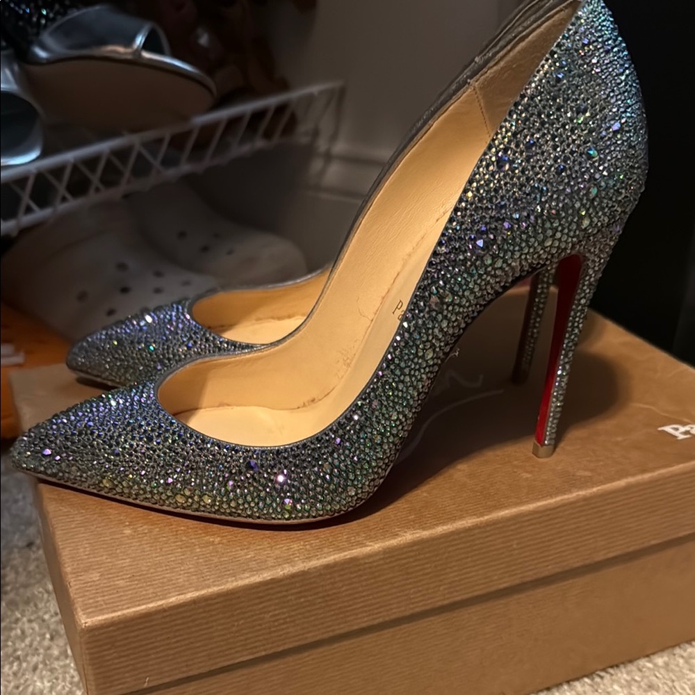 Louboutin Pigalle 100 Surde Silver High Heels